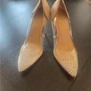 Thalia Sodi Nude Pointed-Toe Crystal Embellished Pumps
